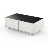 Forno Evoluto Tavolo 51-Inch White Smart Coffee Table - Dual Refrigerator Drawers, Bluetooth 5.0 Audio, Wireless Charging & RGB Ambient Light