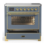 ILVE UMIB36NR3BGG Majestic III 36 inch Induction Range with 6 Elements, 3.5 cu. ft. Total Oven Capacity (Triple Glass Door, Blue Grey, Brass)