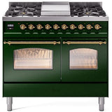Nostalgie II 40 Inch Dual Fuel Liquid Propane Freestanding Range in Emerald Green with Brass Trim