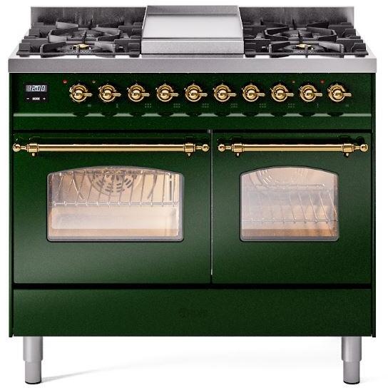 Nostalgie II 40 Inch Dual Fuel Liquid Propane Freestanding Range in Emerald Green with Brass Trim