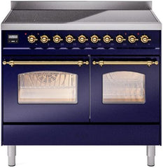 Nostalgie II 40 Inch Electric Freestanding Range in Blue with Brass Trim