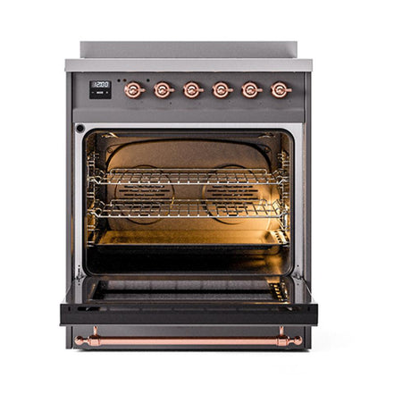 ILVE UNI304QNMPMGP Nostalgie II Noblesse 30 inch Induction Range (Solid Door, Graphite Matte, Copper)