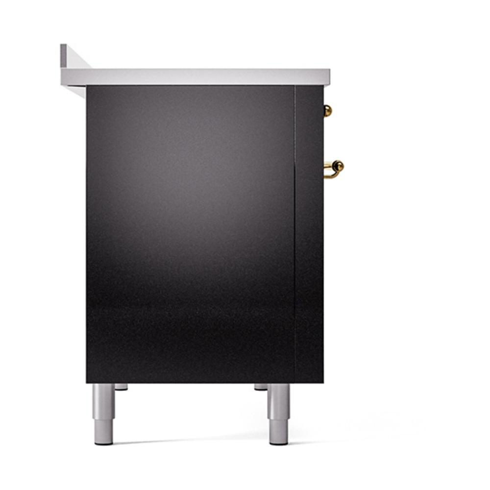 ILVE UNI486QNMPBKG Nostalgie II Noblesse 48 inch Induction Range (Solid Door, Glossy Black, Brass)