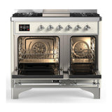 ILVE UMD40FNR3AWC Majestic III 40 inch Dual Fuel Range with 6 Burners and Griddle, Dual Function Burner up to 25,000 BTU (Natural Gas, Triple Glass Door, Antique White, Chrome)