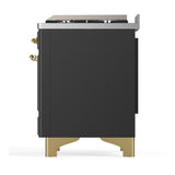 ILVE UM48FNR3MGGLP Majestic III 48 inch Dual Fuel Range with 8 Burners and Griddle, Dual Function Burner up to 25,000 BTU (Liquid Propane, Triple Glass Door, Graphite Matte, Brass)