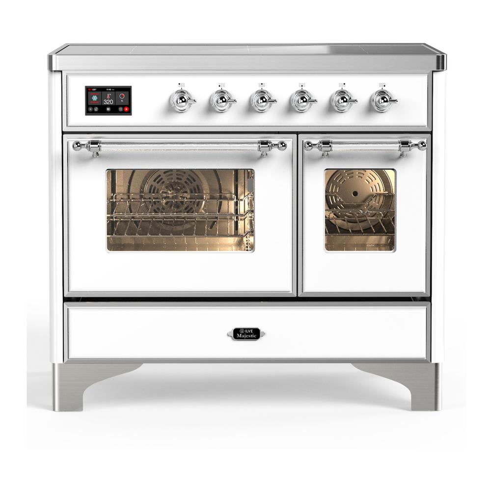ILVE UMDIB40NR3WHC Majestic III 40 inch Induction Range with 6 Elements, 3.82 cu. ft. Total Oven Capacity (Triple Glass Door, White, Chrome)