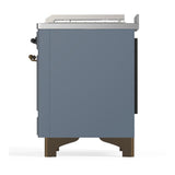 ILVE UM48FSNR3BGB Majestic III 48 inch Dual Fuel Range with 5 Black Brass Burners, Griddle and French Top, Dual Function Burner up to 25,000 BTU (Natural Gas, Triple Glass Door, Blue Grey, Burnished)