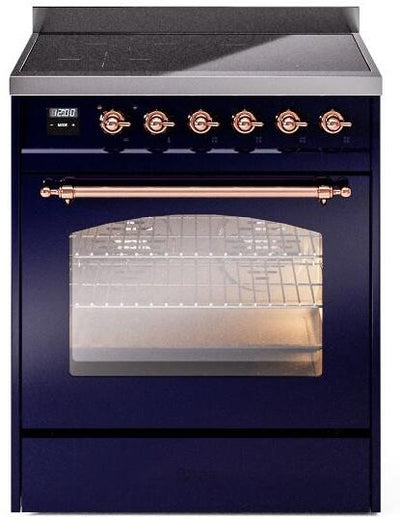 Nostalgie II 30 Inch Electric Freestanding Range in Blue with Copper Trim