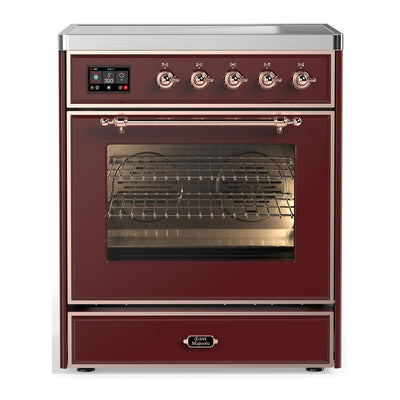 ILVE UMIB30NR3BUP Majestic III 30 inch Induction Range with 4 Elements, 4 cu. ft. Oven Capacity (Triple Glass Door, Burgundy, Copper)