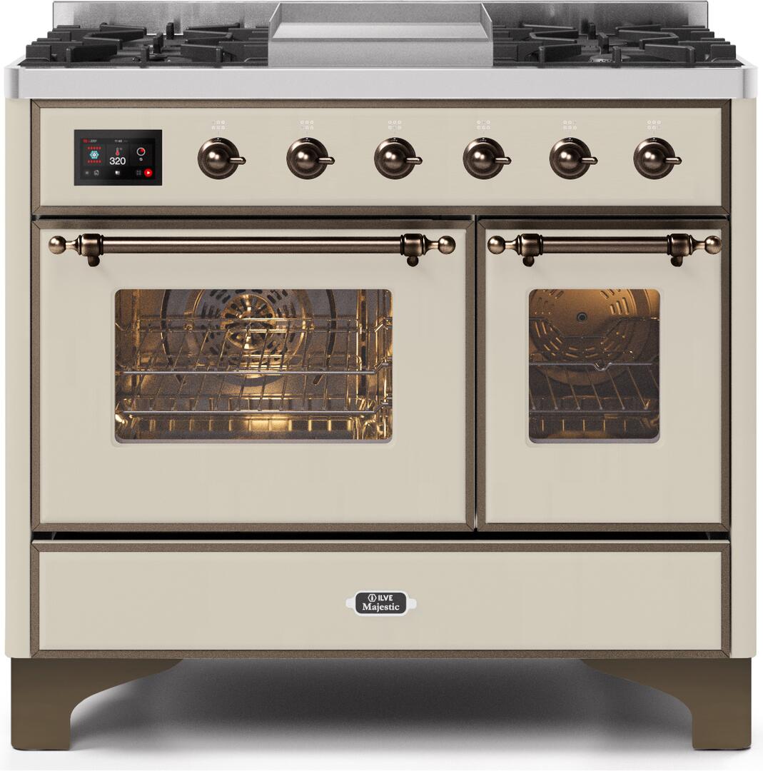 Majestic II 40 Inch Dual Fuel Liquid Propane Freestanding Range in Antique White with Bronze Trim