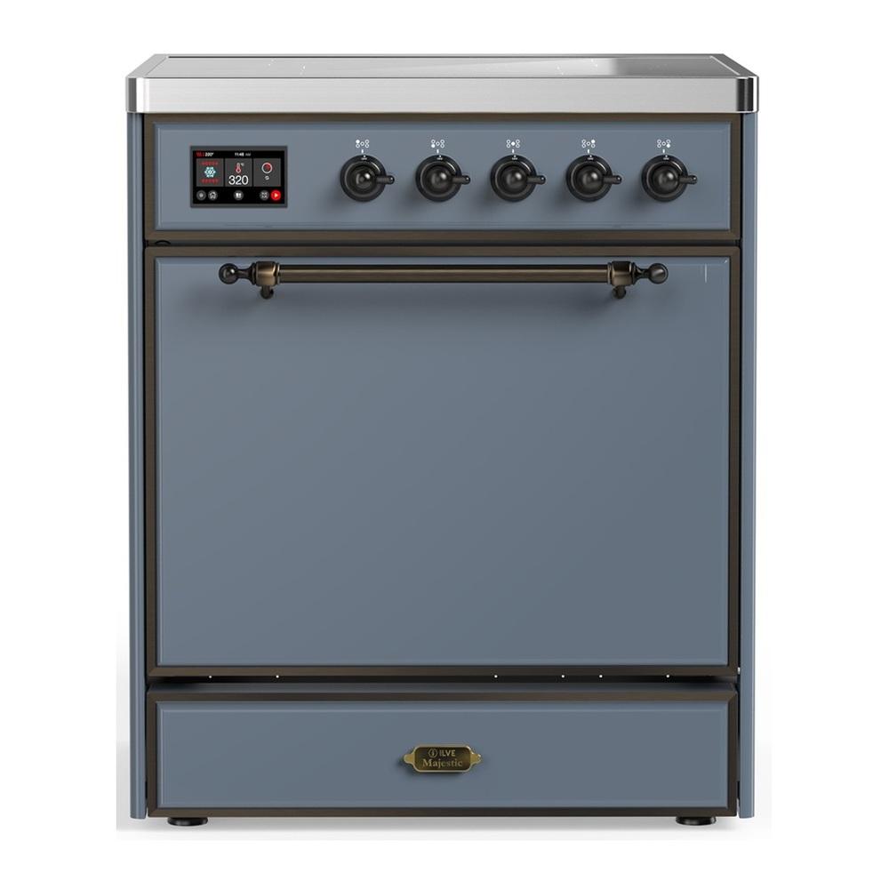 ILVE UMIB30QNR3BGB Majestic III 30 inch Induction Range with 4 Elements, 4 cu. ft. Oven Capacity (Solid Door, Blue Grey, Burnished)