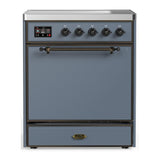 ILVE UMIB30QNR3BGB Majestic III 30 inch Induction Range with 4 Elements, 4 cu. ft. Oven Capacity (Solid Door, Blue Grey, Burnished)