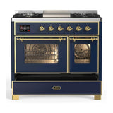 ILVE UMD40FNR3MBG Majestic III 40 inch Dual Fuel Range with 6 Burners and Griddle, Dual Function Burner up to 25,000 BTU (Natural Gas, Triple Glass Door, Midnight Blue, Brass)