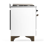 ILVE UM48FQNR3WHBLP Majestic III 48 inch Dual Fuel Range with 8 Burners and Griddle, Dual Function Burner up to 25,000 BTU (Liquid Propane, Solid Door, White, Burnished)