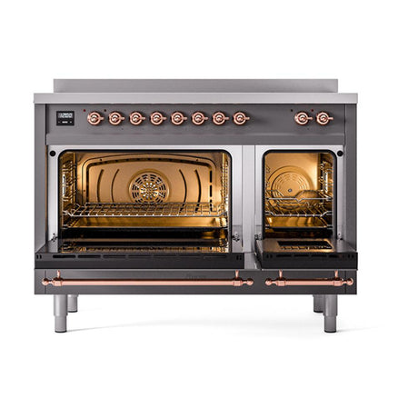 ILVE UNI486QNMPMGP Nostalgie II Noblesse 48 inch Induction Range (Solid Door, Graphite Matte, Copper)