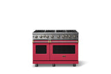 48"W. Open Burner Gas Range (Finish: Valentine, Trim: Brushed Brass, Fuel: Natural Gas)