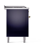 ILVE UN60FSQNMPMBGLP Nostalgie II Noblesse 60 inch Dual Fuel Range (7 Sealed Burners + Griddle + French Top, Liquid Propane, Solid Door, Midnight Blue, Brass)