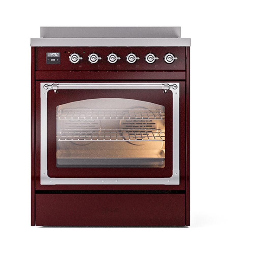 ILVE UNI304NMPBUC Nostalgie II Noblesse 30 inch Induction Range (Triple Glass Door, Burgundy, Chrome)