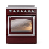 ILVE UNI304NMPBUC Nostalgie II Noblesse 30 inch Induction Range (Triple Glass Door, Burgundy, Chrome)