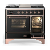 ILVE UMD40FNR3BKP Majestic III 40 inch Dual Fuel Range with 6 Burners and Griddle, Dual Function Burner up to 25,000 BTU (Natural Gas, Triple Glass Door, Glossy Black, Copper)