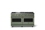60"W. Sealed Burner Gas Range (Finish: Eucalyptus, Trim: Brushed Brass, Fuel: Propane)