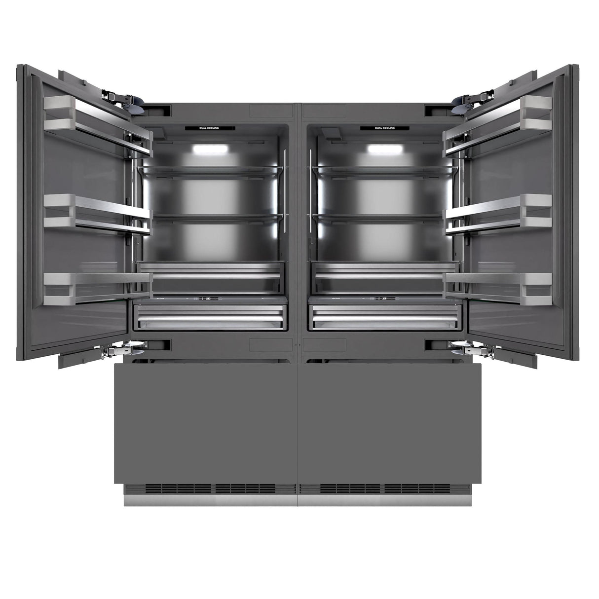 ZLINE 72 in. 39.6 cu. ft. Panel Ready French Door Built-In Bottom Freezer Refrigerator with Water Dispensers and Ice Makers with Graphite Gray Interior (GRBIT-72)
