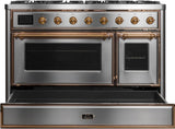 Majestic II 48 Inch Dual Fuel Liquid Propane Freestanding Range in Stainless Steel with Brass Trim