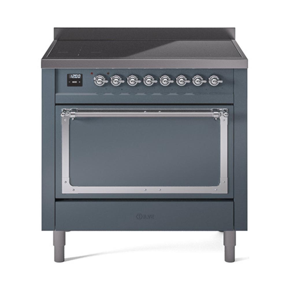 ILVE UNI366QNMPBGC Nostalgie II Noblesse 36 inch Induction Range (Solid Door, Blue Grey, Chrome)