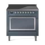 ILVE UNI366QNMPBGC Nostalgie II Noblesse 36 inch Induction Range (Solid Door, Blue Grey, Chrome)