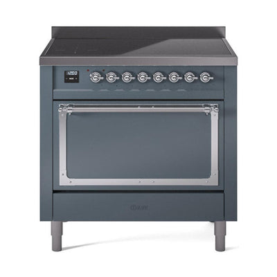ILVE UNI366QNMPBGC Nostalgie II Noblesse 36 inch Induction Range (Solid Door, Blue Grey, Chrome)