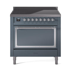 ILVE UNI366QNMPBGC Nostalgie II Noblesse 36 inch Induction Range (Solid Door, Blue Grey, Chrome)