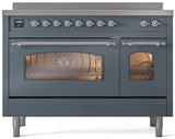 Nostalgie II 48 Inch Electric Freestanding Range in Blue Grey with Chrome Trim