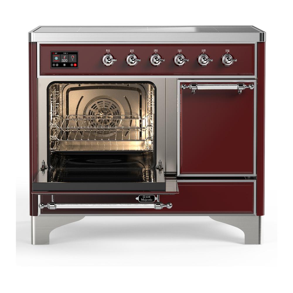 ILVE UMDIB40QNR3BUC Majestic III 40 inch Induction Range with 6 Elements, 3.82 cu. ft. Total Oven Capacity (Solid Door, Burgundy, Chrome)