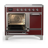 ILVE UMDIB40QNR3BUC Majestic III 40 inch Induction Range with 6 Elements, 3.82 cu. ft. Total Oven Capacity (Solid Door, Burgundy, Chrome)