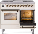 Nostalgie II 40 Inch Dual Fuel Natural Gas Freestanding Range in Antique White with Bronze Trim