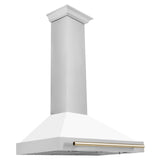 ZLINE 36 in. Autograph Edition Convertible Stainless Steel Range Hood with White Matte Shell and Champagne Bronze Accents (KB4STZ-WM36-CB) [Color: Gold Accents]