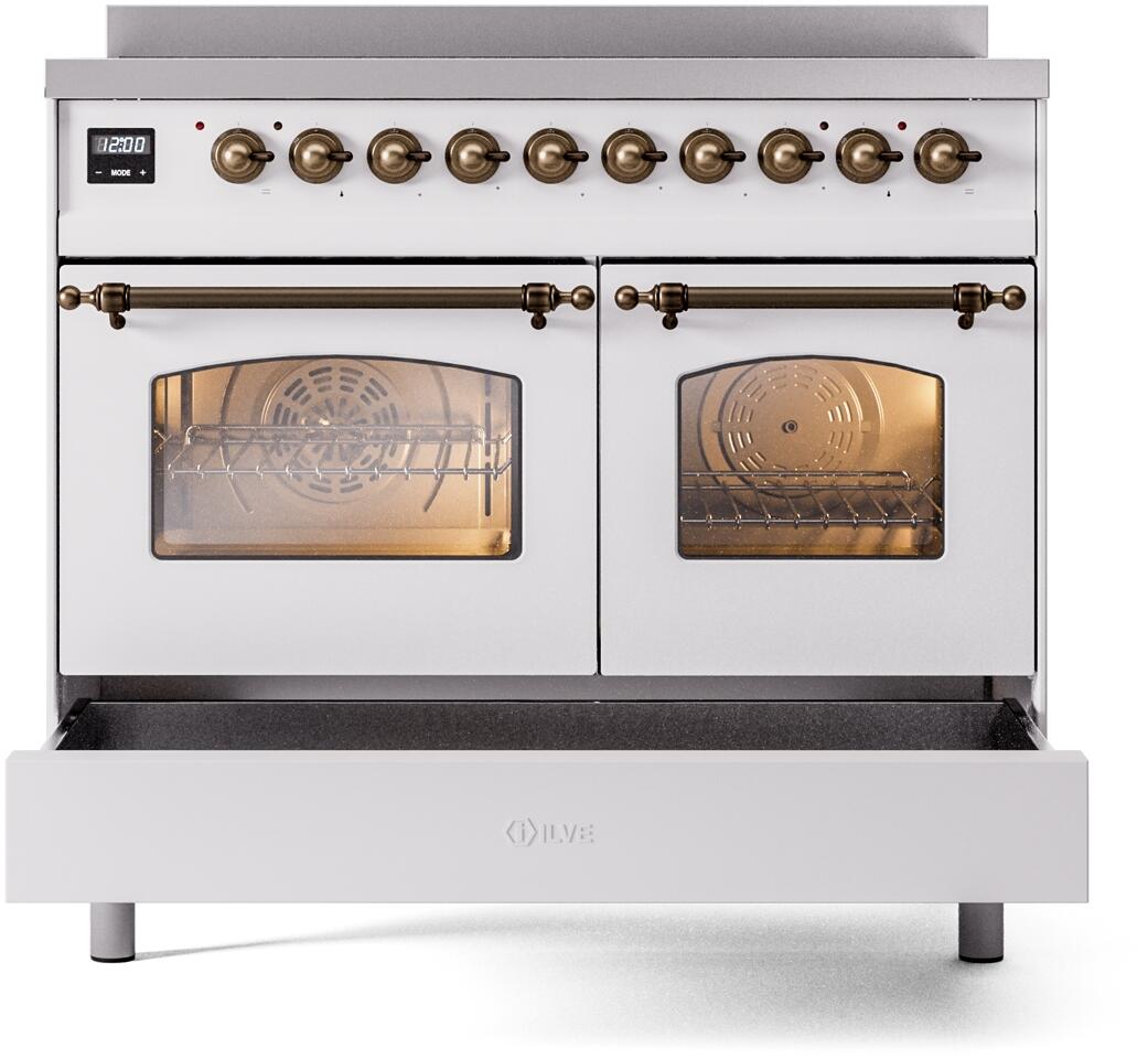 Nostalgie II 40 Inch Electric Freestanding Range in White with Bronze Trim