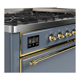 ILVE UM60FQNR3BGG Majestic III 60 inch Dual Fuel Range with 9 Burners and Griddle, Dual Function Burner up to 25,000 BTU (Natural Gas, Solid Door, Blue Grey, Brass)