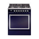 ILVE UN30QNMPMBCLP Nostalgie II Noblesse 30 inch Dual Fuel Range (Liquid Propane, Solid Door, Midnight Blue, Chrome)