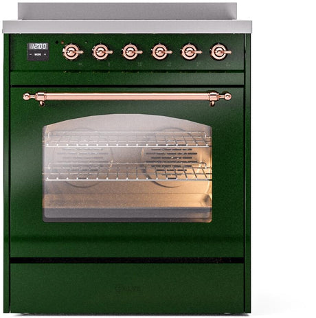 Nostalgie II 30 Inch Electric Freestanding Range in Emerald Green with Copper Trim