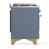 ILVE UM60FQNR3BGGLP Majestic III 60 inch Dual Fuel Range with 9 Burners and Griddle, Dual Function Burner up to 25,000 BTU (Liquid Propane, Solid Door, Blue Grey, Brass)