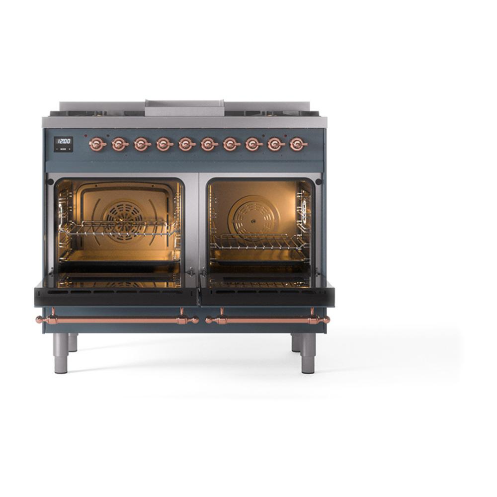 ILVE UND40FQNMPBGPLP Nostalgie II Noblesse 40 inch Dual Fuel Range (Liquid Propane, Solid Door, Blue Grey, Copper)