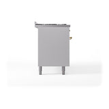 ILVE UN60FQNMPWHGLP Nostalgie II Noblesse 60 inch Dual Fuel Range (9 Sealed Burners + Griddle, Liquid Propane, Solid Door, White, Brass)
