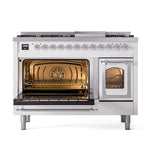 ILVE UN48FNMPWHC Nostalgie II Noblesse 48 inch Dual Fuel Range (8 Sealed Burners + Griddle, Natural Gas, Triple Glass Door, White, Chrome)