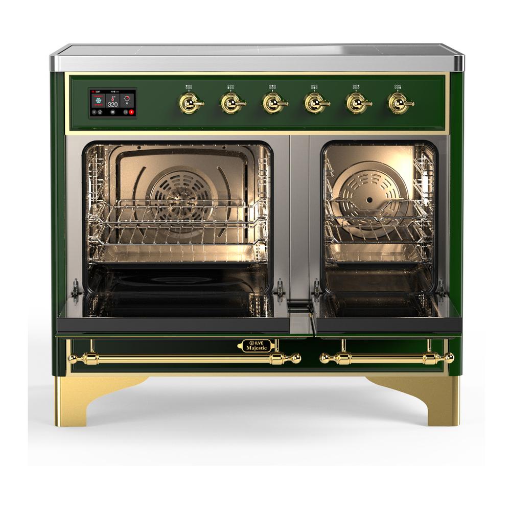 ILVE UMDIB40QNR3EGG Majestic III 40 inch Induction Range with 6 Elements, 3.82 cu. ft. Total Oven Capacity (Solid Door, Emerald Green, Brass)
