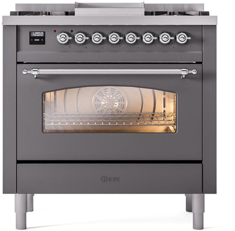 Nostalgie II 36 Inch Dual Fuel Liquid Propane Freestanding Range in Matte Graphite with Chrome Trim