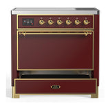 ILVE UMIB36QNR3BUG Majestic III 36 inch Induction Range with 6 Elements, 3.5 cu. ft. Total Oven Capacity (Solid Door, Burgundy, Brass)