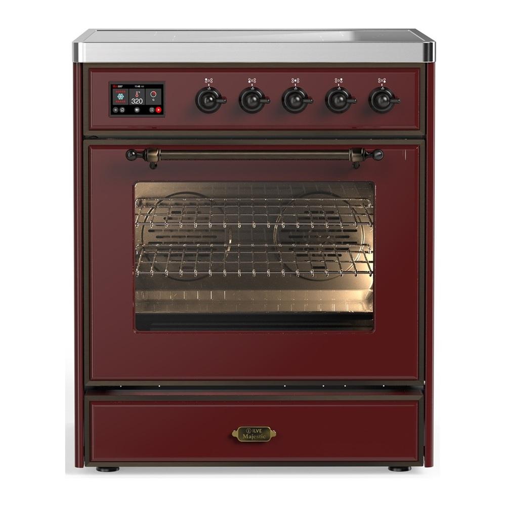 ILVE UMIB30NR3BUB Majestic III 30 inch Induction Range with 4 Elements, 4 cu. ft. Oven Capacity (Triple Glass Door, Burgundy, Burnished)