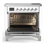 ILVE UMIB36QNR3WHC Majestic III 36 inch Induction Range with 6 Elements, 3.5 cu. ft. Total Oven Capacity (Solid Door, White, Chrome)