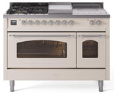 Nostalgie II 48 Inch Dual Fuel Liquid Propane Freestanding Range in Antique White with Chrome Trim